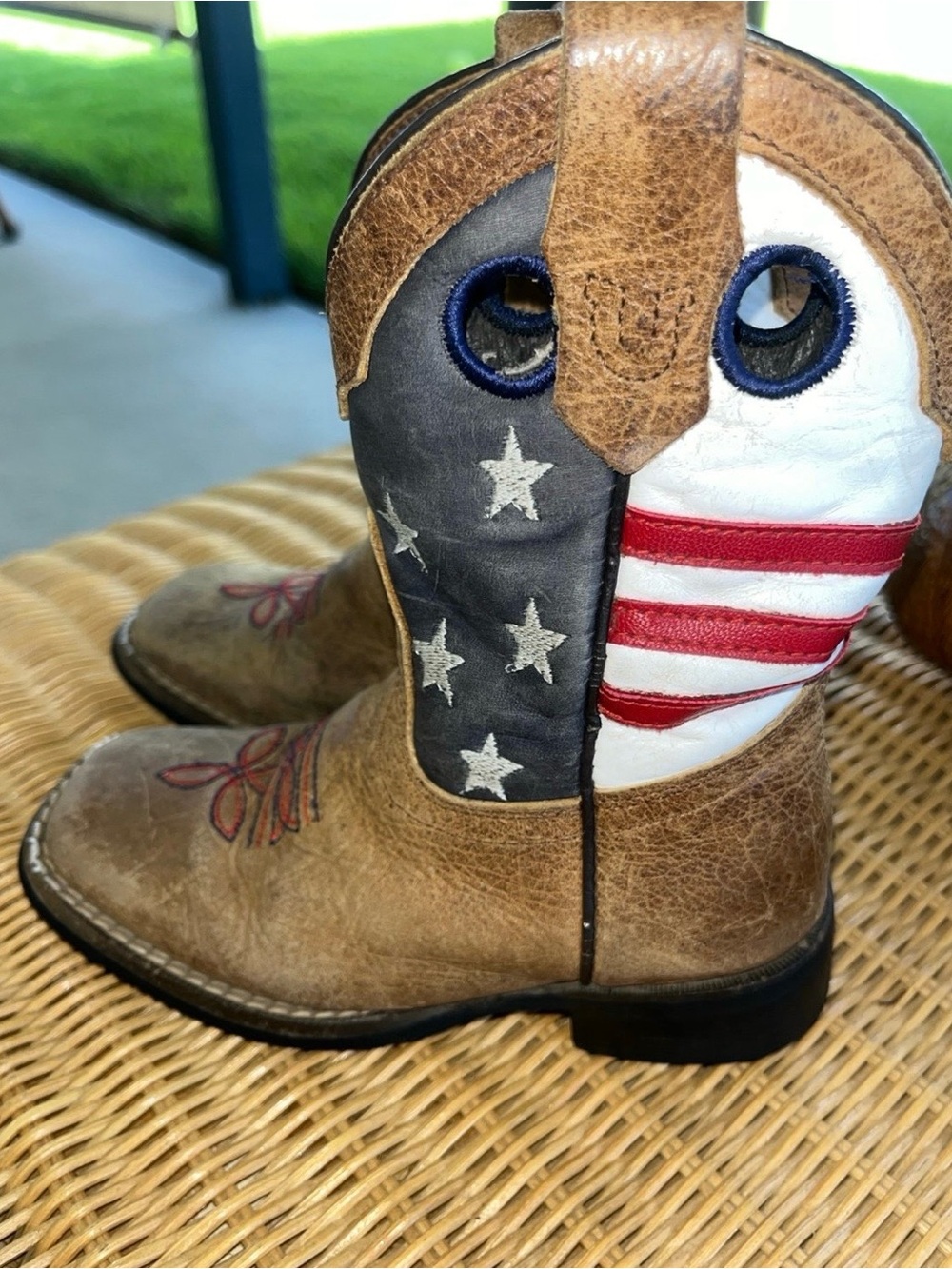 Kids Western Flag Cowboy Boots - Brown with Red, White & Blue